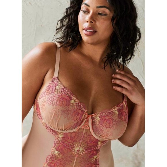 torrid Other - TORRID CURVE Nude + Pink Floral Embroidered Mesh Strappy Chemise Lingerie 3X